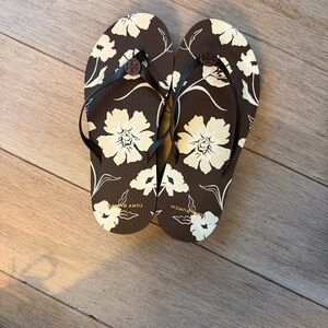 Tory Burch Brown and Cream Floral Flip Flops